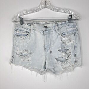 Designer Anthro‎ KSUBI Light Blue Distressed Raw Hem Cutoff Denim Shorts Size 26